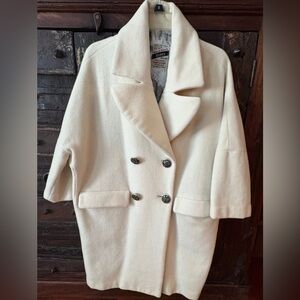 Vintage Cream Pea Coat with Notched Lapels